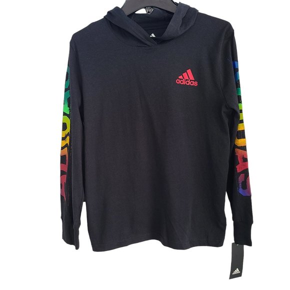 adidas Boys' Long Sleeve Multicolor Warp Logo Hooded Tee - Picture 4 of 6